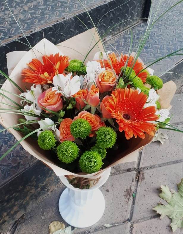 Букет цветов из: Герберы, Хризантемы, Альстромерии и Розы в Турово