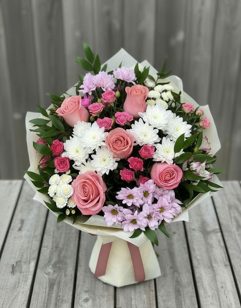 Букет цветов из: Альстромерии, Гвоздики, Розы и Хризантемы в Турово