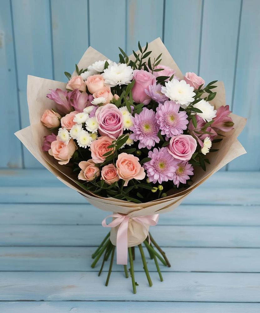Букет цветов из: Хризантемы, Розы и Альстромерии в Турово