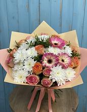 Букет цветов из:  Розы, Герберы и Хризантемы в Турово