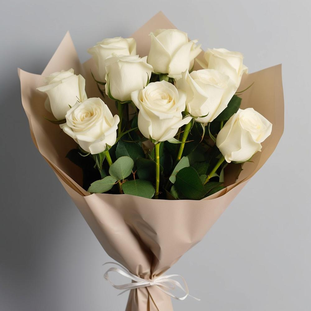 Букет 9 Белых роз Эдлесс Лав в Турово