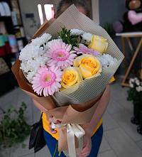 Букет цветов из:  Герберы, Розы и Хризантемы в Турово