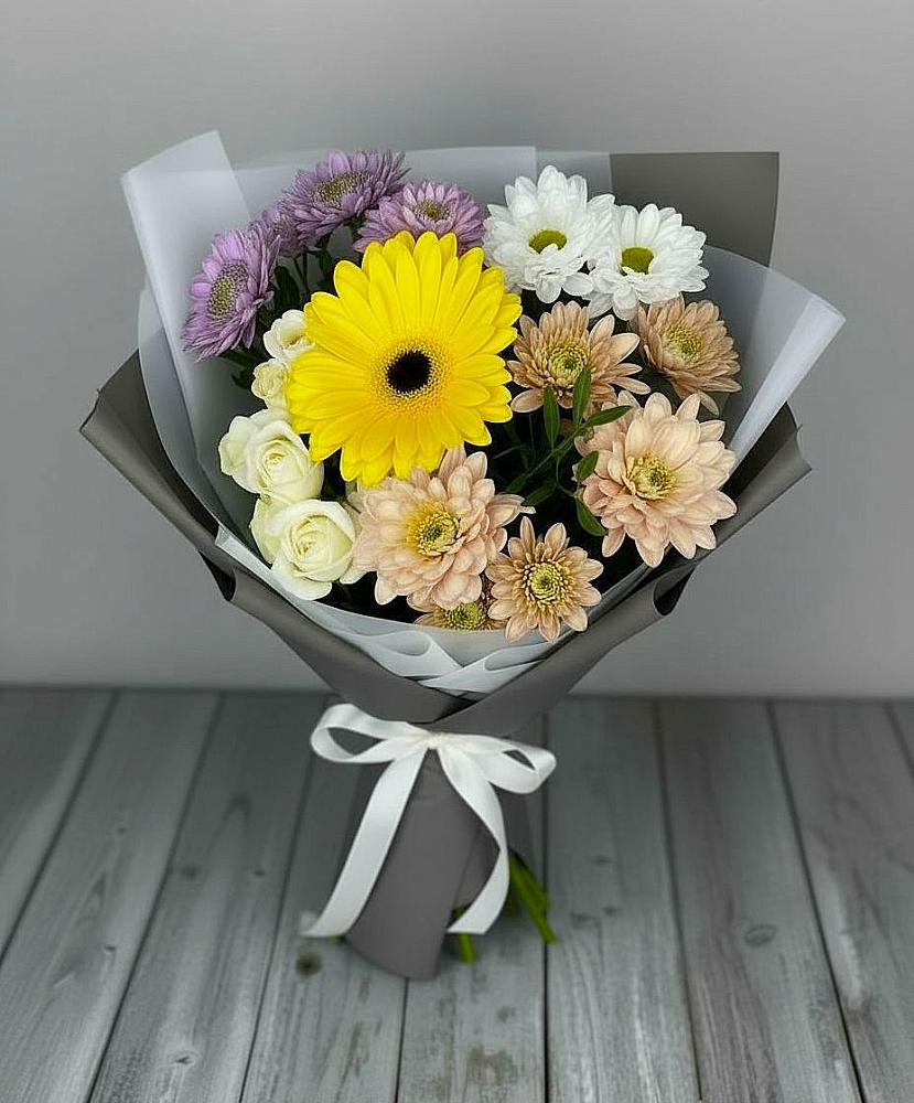 Букет цветов из: Розы, Герберы и Хризантемы в Турово