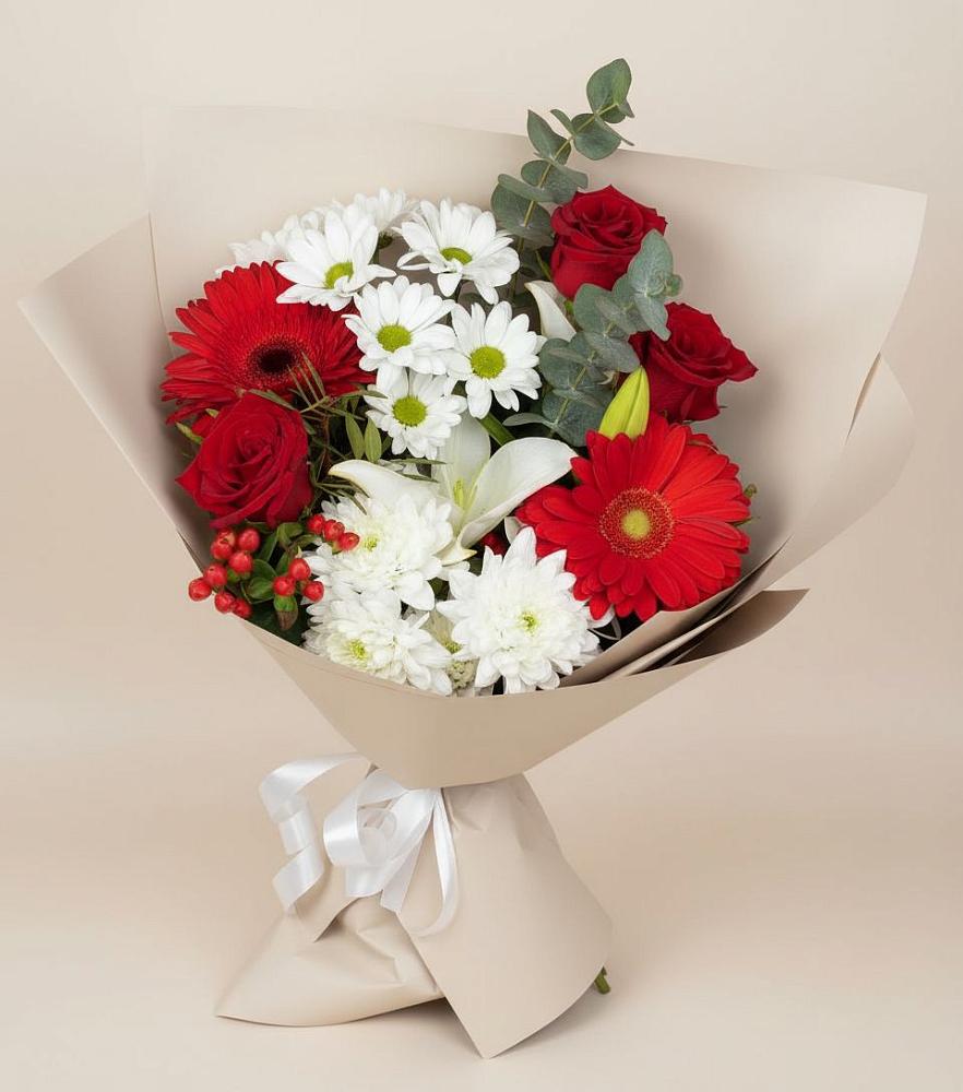 Букет цветов из: Розы, Хризантемы, Герберы и Лилии в Турово