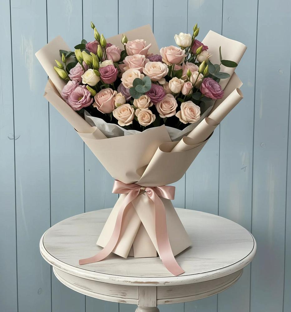 Букет цветов из: Розы и Лизиантусы в Турово