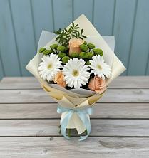 Букет цветов из:  Герберы, Розы и Хризантемы в Турово