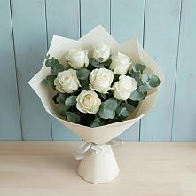 Букет Белые розы в Эвкалипте в Турово