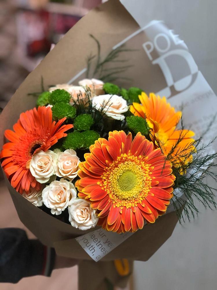 Букет цветов из: Герберы, Хризантемы и Розы в Турово